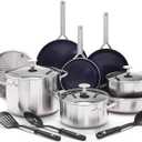 Blue Diamond 15 Piece Stainless Steel Tri-Ply Cookware Pots and Pans Set, Induction Compatible, Diamond Infused PFAS-Free Ceramic Nonstick, Dishwasher & Metal Utensil Safe, Scratch Resistant, Silver