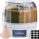 Rotating grain distributor, 6-grid large rice storage container for storing rice, beans and cat food, sealed and moisture-proof, large size.