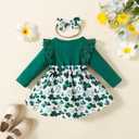 Noubeau Infant Baby Girl St.Patrick's Day Dress Ruffle Long Sleeve Romper Top Lucky Clover Print Skirt Outfits+Headband