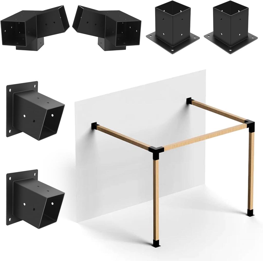 Pack of 2 Pergola Bracket Kit, 15 Slanted Roof Wall Mount 3-Way Pergola Kit with Post Base, Easy Installation for 4''x4'' Wooden Beams, Ideal for Gazebos, Patio Pergolas, Log Cabin