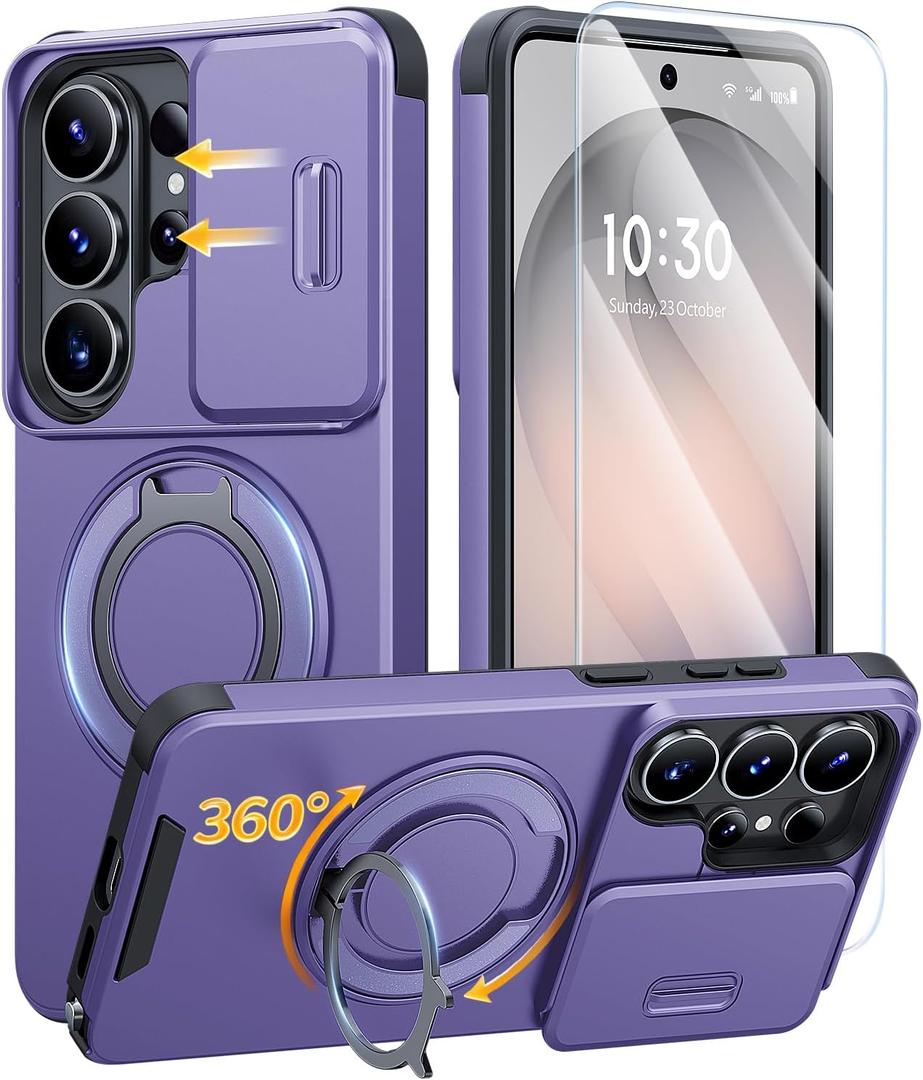 JAME for Samsung Galaxy S26 Ultra Case, Ring Holder Stand Kickstand, Slide Camera Cover with Screen Protector, Dual-Layer Shockproof Protective Magnetic Accessory Friendly S26 Ultra Phone Case, Purple