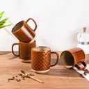 GBhome 12oz Coffee Mugs Set of 4, Handmade Stoneware Coffee Mugs Set with Large Handle for Cappuccino/Latte/Tea/Hot Cocoa, Dishwasher & Microwave Safe, Caramel