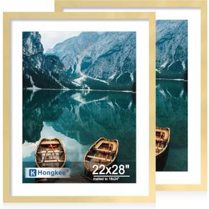 Hongkee 22x28 Frame Set of, Gold Wood Style - Display Posters 18 x 24 with Mat or 22x28 without Mat, Wall Mounting Horizontal and Vertical