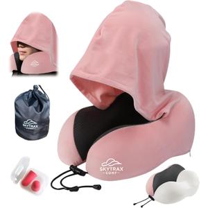 Travel Pillow with Extra Large Hood for Airplane Long Flights Privacy and Comfort Memory Foam with Velvet Cover for Road Trip Head&Neck Support for Plane Office Cars Sleeping & Rest (Pink)