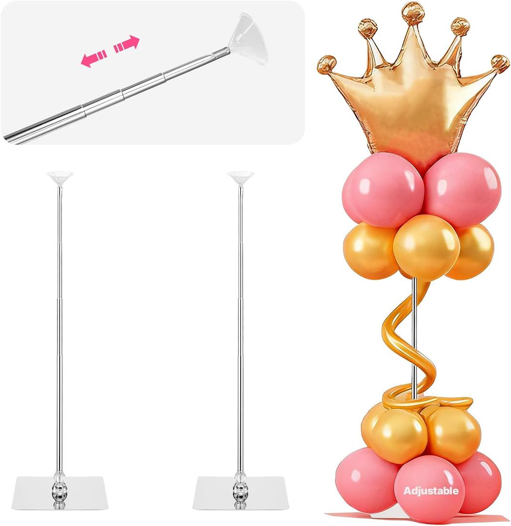 Metal Balloon Stands for Table, Adjustable Height 15.75 Inch to 33 Inc Reusable Table Balloon Stand Kit for Tabletop Centerpiece Party Decorations (2 Pack)