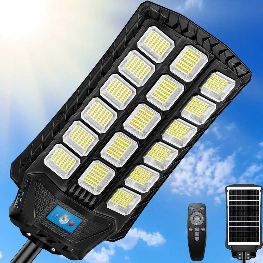 14000W Solar Street Lights Outdoor Waterproof, Solar Powered LED Flood Light Outside, Wide Angle Security Parking Lot Light Dusk to Dawn, Motion Sensor, Pole or Wall Mounted, Remote Control