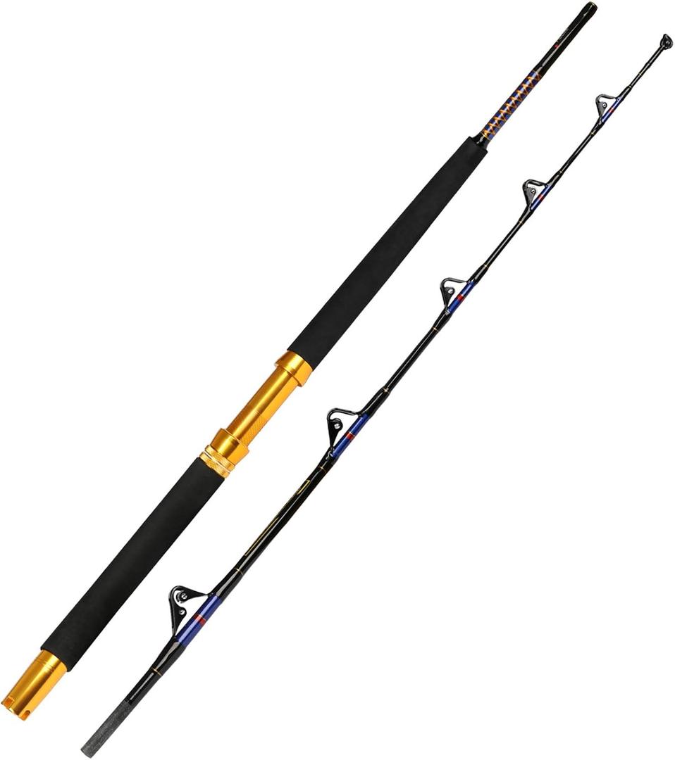 Fiblink Saltwater Fishing Trolling Rod Heavy Roller Rod Big Game Conventional Boat Fishing Pole with Roller Guides  6'6" 30-50lb-2pc