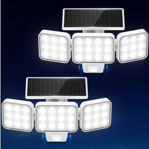 WdtPro Solar Lights Outdoor Motion Sensor, 3500LM Bright Solar Flood Lights Outdoor, Adjustable & Upgrade Glass Panel, Wireless LED Solar Powered Security Spot Lights Waterproof for Yard-2Pack, White