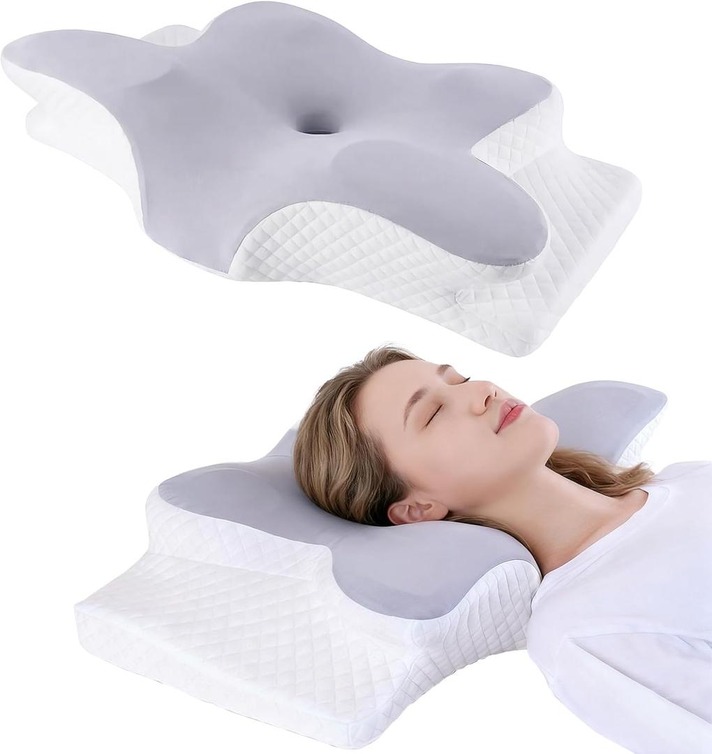 Neck Pillow for Pain Relief, Cooling Cervical Pillow for Sleeping, Contour Orthopedic Memory Foam Pillows for Back Stomach Sleepers (Gray)