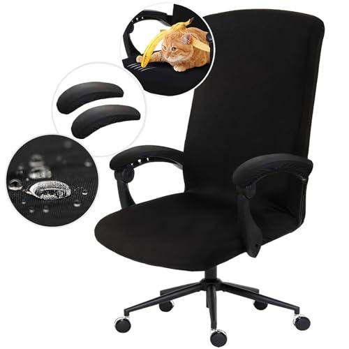 Waterproof Stretch Computer Office Chair Cover with Armrest Covers Durable Zipper Universal Washable Removable Spandex Rotating Boss Chair Slipcovers Anti-dust Soft Desk Chair Seat Protector