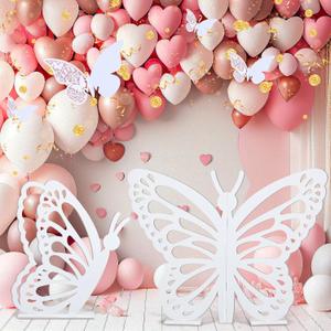 Yousoontic 2 Pcs Large Wooden Butterfly Props - 20" and 17.5" Standing Wings Cutout Backdrop Decoration for Birthday, Baby Shower, Wedding Party(White)