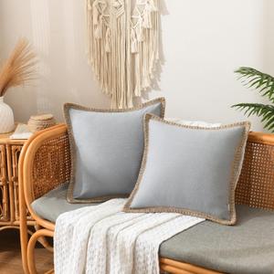 NordECO HOME Set of 2 Throw Pillow Covers - Burlap Linen Trimmed Tailored Edges Decorative Cushion Covers for Bed Home Decoration (2 Pieces, 18" x18", Concrete Grey)
