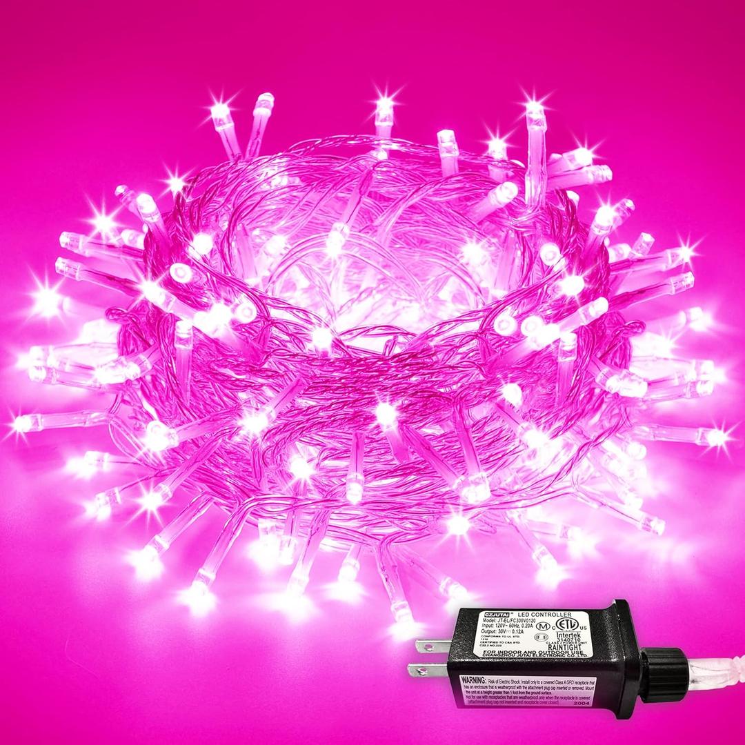 JMEXSUSS 66 Ft Connectable Pink Lights for Room Decor, 200 LED Pink String Fairy Christmas Lights Clear Wire Plug in for Bedroom Indoor Outdoor Girl's Room Home Anniversary Birthday