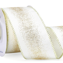 Ribbli Ivory with Champagne Gold Glitter Wired Ribbon for Christmas Tree, Gift Wrapping, Crafts & Wreath Supplies  2.5 Inch x 10 Yard