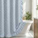 HunnmingRe Ruffled Gingham Shower Curtain 72 x 72 Inch Dust Blue Cotton Vintage Farmhouse Rural Plaid Shower Curtain with 12 Hooks for Bathroom Bathtubs Decor