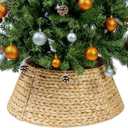 CubesLand Christmas Tree Collar for 7.5ft Trees,Christmas Tree Skirt 22.8In,Holiday Rattan Tree Skirt,Handcrafted Woven Hyacinth Christmas Tree Base Cover,Rustic Tree Skirt for Artificial Trees