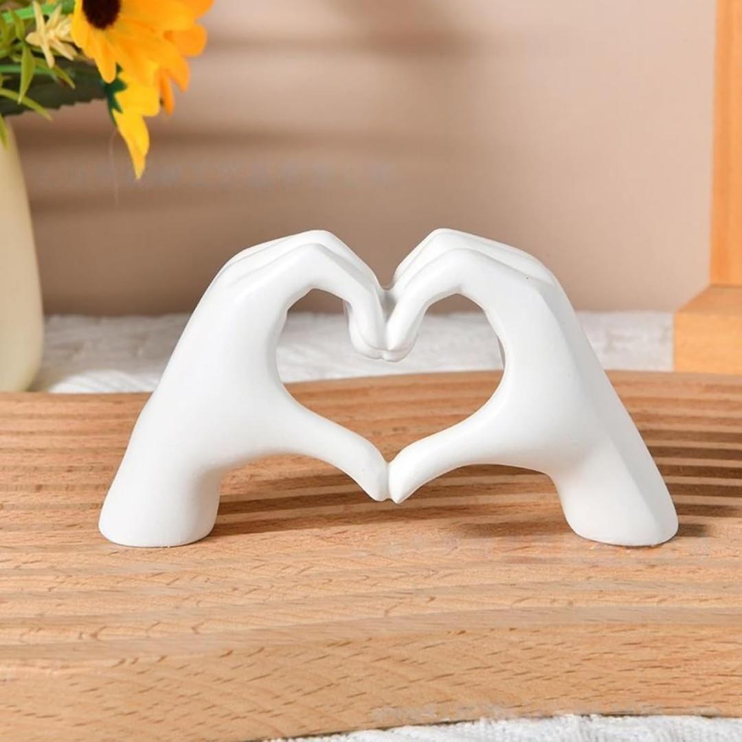 Heart Hands Sculpture, White Small Hands Love Ornaments for Shelf Decor Home Desktop Ornament, Love Finger Statue Modern Unique Decor Dresser Decor for Wedding Christmas Birthday Valentine's Day