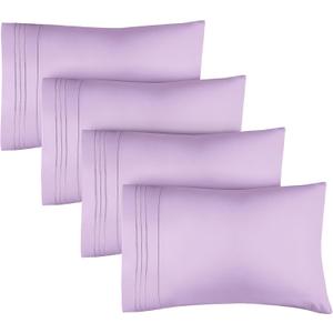 King Pillow Cases Set of 4 - Ultra Soft Hotel Quality Pillowcase Covers - Comfy, Cozy & Wrinkle Free - Shrinkage, Stain and Fade Resistant - Machine Washable Pillow Protectors - 4 Piece Set - Lavender