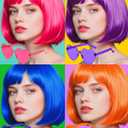 Womens Bob Wigs with Sunglasses for Costume Party Cosplay Short Neon Colored Wigs Synthetic Hair Colorful Wigs for Bachelorette Party Halloween Christmas