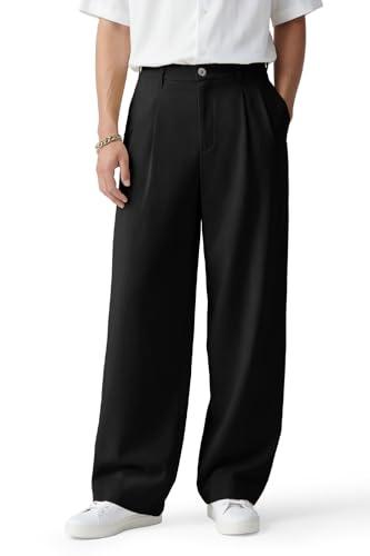 Heyfanee Mens Casual Pants Relaxed Fit Stretch Waist Dress Slacks for Men Baggy Trousers Black 32