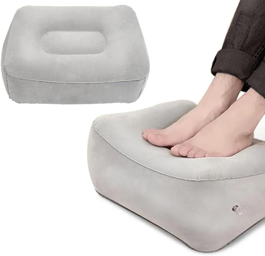 Travel Foot Rest Pillow, Soft Flocking Pillow, Flights Relax Cushion Ottomans Leg Up with Air Pump for Office, Home Relax, Camping and Travel Use (Gray)