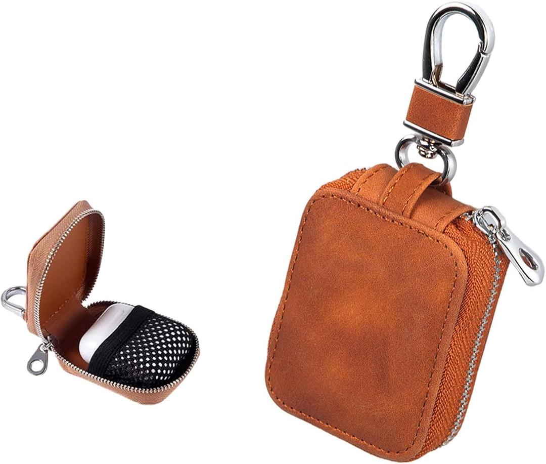 Headphone Storage Case Earbud Case Compatible with Airpods 1/2/3/Pro Wireless Earphones Carrying Pouch Small PU Leather Bag Shockproof Earpods Cover Universal Bag Travel Protection Pouche (brown)