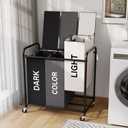 3Compartment Laundry Cart with Lockable Wheels & Lid 180L Large Wheeled Laundry Basket HeavyDuty Sorting Organizer for Laundry Room (Multicolor)