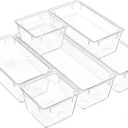 Clear Acrylic Drawer Organizer Trays, 5 Size Junk Box Organization Small Storage Container Bin for Desk Makeup Bathroom Vanity Kitchen Tool Make Up Workspace Home Dorm Apartment Office Room Nightstand