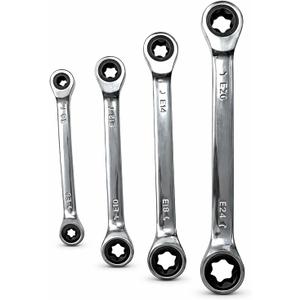 E-Torx Double Box Ratcheting Wrench Set, 4 Sets 72-Tooth Dual Head E6 E8 E10 E12 E14 E18 E20 and E24 Professional Automotive & Mechanical Repair (Ratcheting)