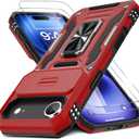 DEERLAMN Case for iPhone Air 6.5-Inch with Slide Camera Cover+Screen Protector(2 Packs), Rotated Ring Kickstand Military Grade Shockproof Protective Cover-Red