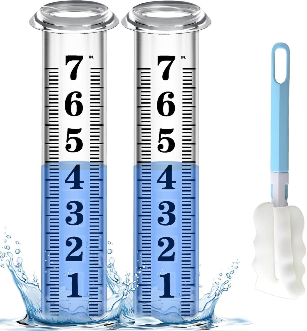 Rain Gauge Replacement Tube, Accurate Rain Gauges Outdoors Best Rated, 7" Capacity Rain Gauge Tube Replacement for Yard & Garden, Water Gauge for Rain, 2 Plastic Rainfall Meter Tube with 1 Clean Brush