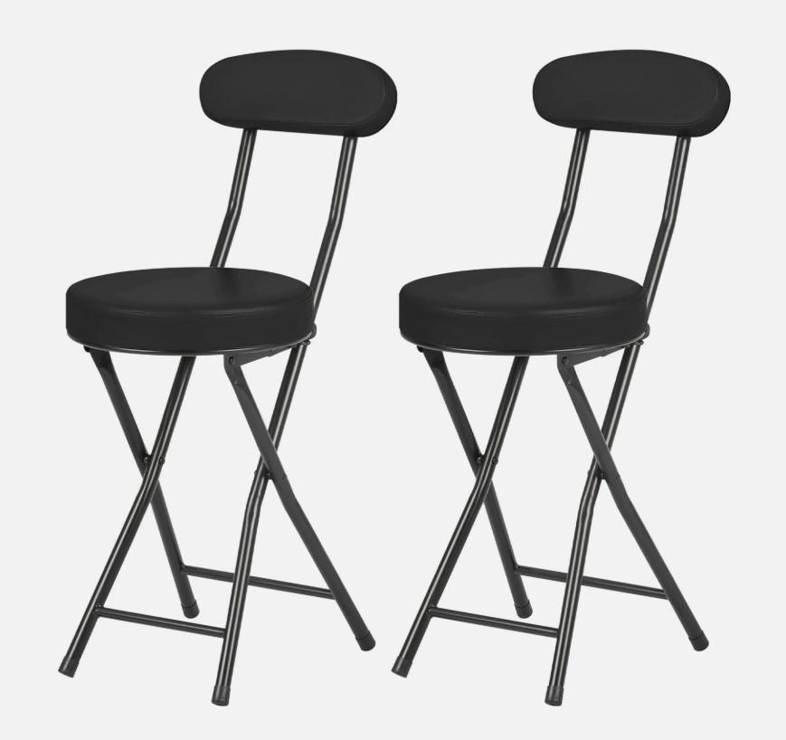 Cushioned Padded Folding Stools, Folding Bar Stool with Backrest, 220lb Capacity, 19 Inch Collapsible Round Portable Foldable Chair for Outdoor Indoor Kitchen Camping Fishing (Grey, 2 Pack)