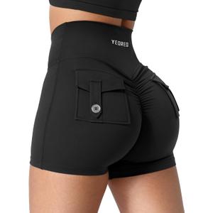 YEOREO CoreFlex Scrunch Workout Shorts with Pockets Charm Gym Biker Shorts for Women High Waisted Booty Yoga (Small, Black)