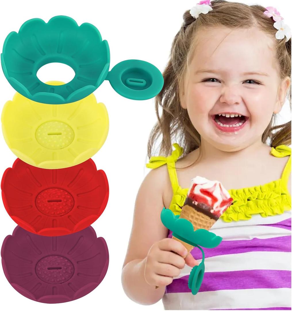 4pcs Silicone Popsicles Holders for Kids Ice Cream Holder for toddler Popsicle Drip Catcher for Kids Summer Days And Party Present