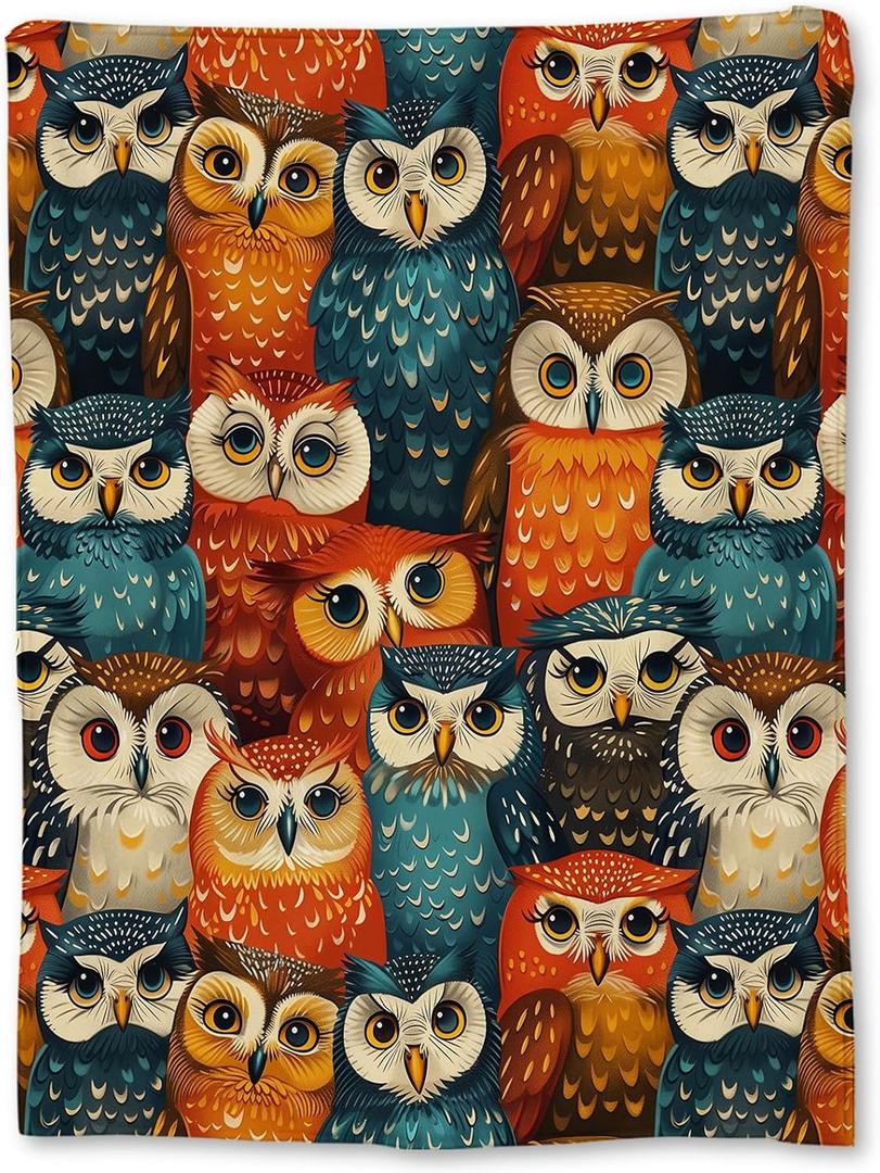 Vibrant Owl Blanket | Soft Warm Fuzzy Lightweight Flannel Colorful Owl Throw Perfect for Couch, Bed, Decor, Travel & Outdoor Use, Cozy Blankets for Adults Kids Women Boys Girls 6050 in