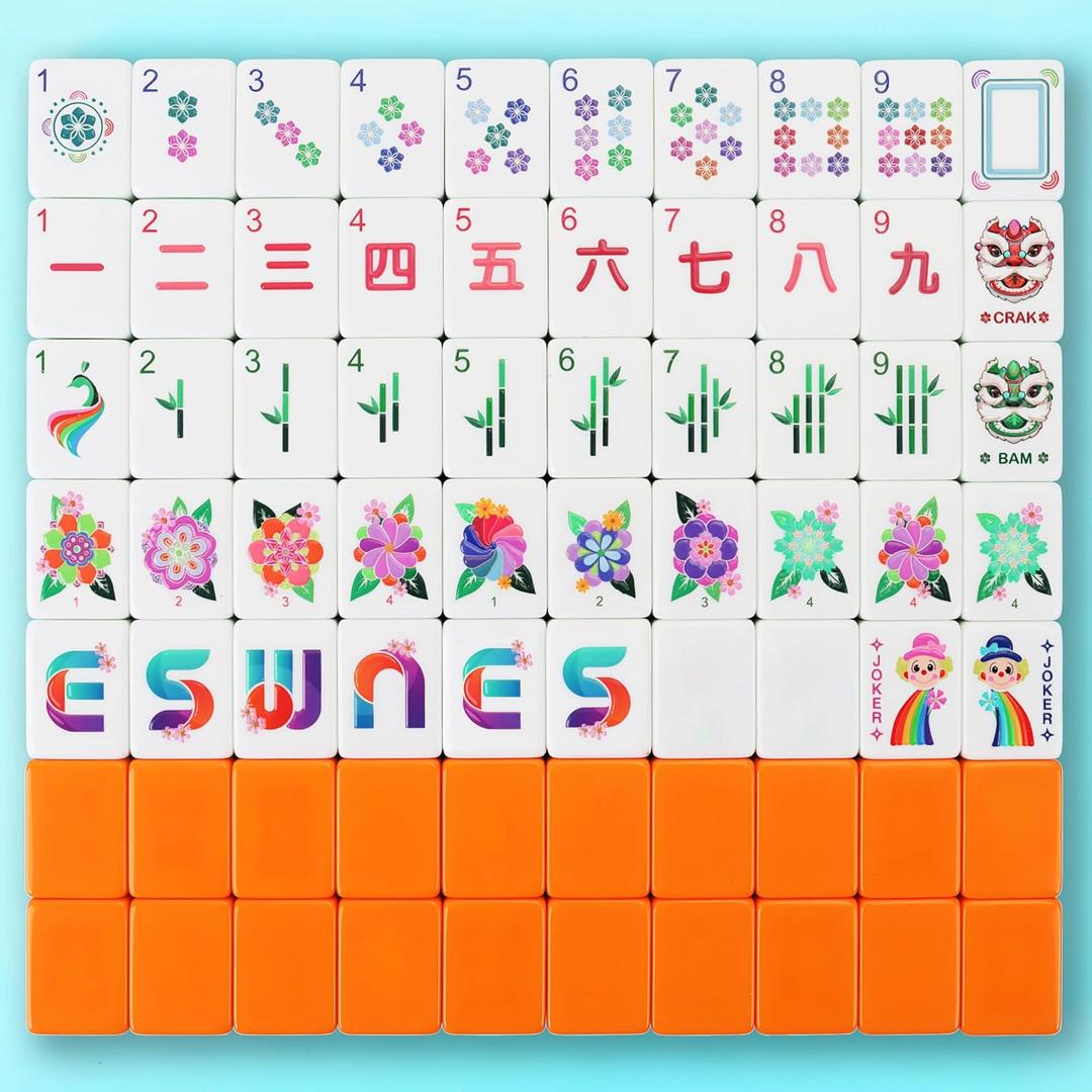 American Mahjong Tile Set - 166 Mah jongg Tiles Game Sets 1.2-inch Complete Cute Travel Mah Jong, Beautiful Pretty 1.2 Majong Only, 3D Carving Mahjongg with Bag and Dice Accessories (Orange)