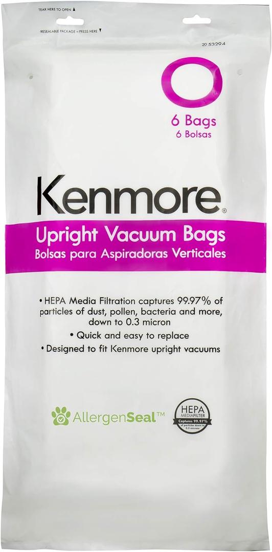 Kenmore 53294 Style O HEPA Cloth Vacuum Bags for Kenmore Upright Vacuum Cleaners 6 Pack