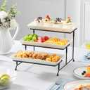 MALACASA 3 Tier Serving Trays for Party, Porcelain Serving Platters and Trays, 12 Inch Tiered Tray Stand, Fruit Tray, Trays for Serving Food, White Dessert Stand with Collapsible Sturdier Metal Rack