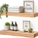 17x8x1.6 inch Floating Shelves Set of 2  Solid Wood Rustic Oak Wall Mounted Shelf for Kitchen, Bathroom, Living Room