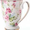 Floral Coffee Mug Bone China Tea Mugs for Women, 10 oz Porcelain Coffee Mugs Ceramic Tea Cup Teacups with Handle Gift for Mom Friends Home Office (Pink/1pc)
