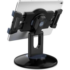 AboveTEK Retail Kiosk iPad Stand, 360 Rotating Commercial POS Tablet Stand, Fits 6"-13" (Screens) iPad mini Pro-Business Swivel Tablet Holder, for Store Office Reception Kitchen Desktop (Black)