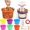 Patelai 24 Set Halloween Baskets for Gifts Empty Candy Goodie Stuffers Plastic Birthday Gift Baskets with Handles Birthday Greeting Cards and Stickers for Halloween Party Classroom Home Storage Decor