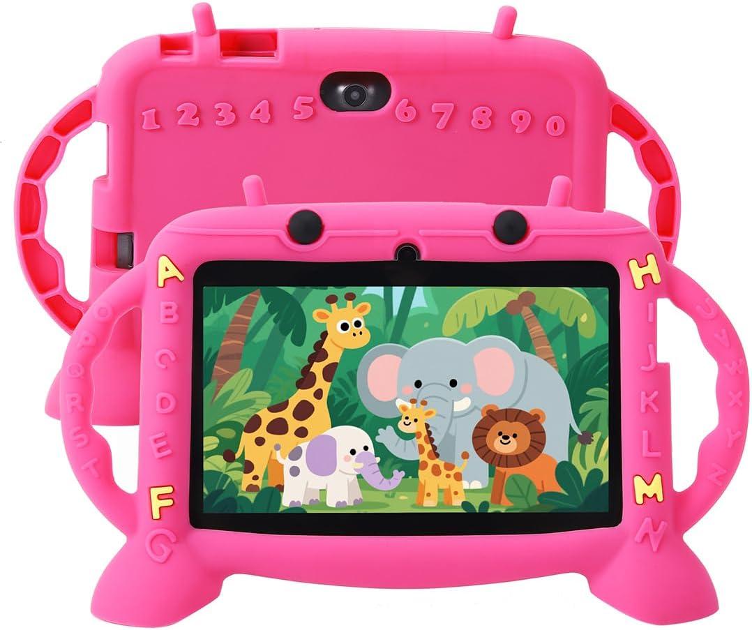 MengDash Kids Tablet, Android 11 Tablet for Kids 7 inch 2-10, Educational Learning Toddler Tablet, Touch Screen 3GB RAM+32GB ROM Storage, Google Play YouTube, Baby Girl boy Present (Red)