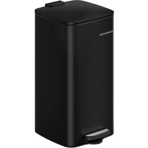 SONGMICS Kitchen Trash Can, 8-Gallon (30 L) Trash Bin, Stainless Steel Garbage Can, with Inner Bucket, Soft Close and Stays Open, Ink Black ULTB593B01