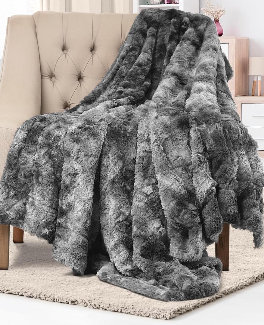 Soft & Comfortable Gray Faux Fur Throw Blanket for Couch - (50"x65") Minky & Fluffy Fall Blankets & Throws, Plush Fuzzy Cover for Bed, Sofa & Living Room - Cozy Home Decor