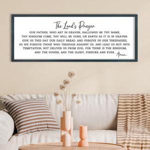 FZMHASLWW Our Father Prayer Wall Decor 32"X12" Bible Verse Scripture Inspirational Quotes Sign Christian Large Wood Framed Wall Hanging Art (Black