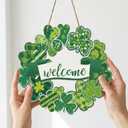 2 x St Patricks Day Door Decorations, Shamrock Wooden Sign for Saint Patrick's Day Decor, Shamrock Hanging Decoration for Front Door and Wall (Light yellow)