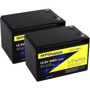 SEFEPODER 12V 20Ah Lithium LiFePO4 Deep Cycle Battery 2 Pack with 40A BMS