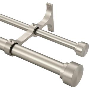 Heavy Duty Double Curtain Rods with Cylindrical Cap Finials - 72 to 144' Telescoping Rods, 1 Inch Front and 5/8 Inch Back - Matte Nickel