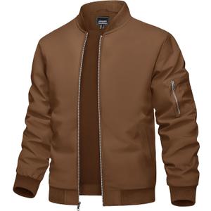 TACVASEN Men's Bomber Jacket Lightweight Casual Spring Fall Windbreaker Zip Up Coat with Pocket (Brown, XXL)
